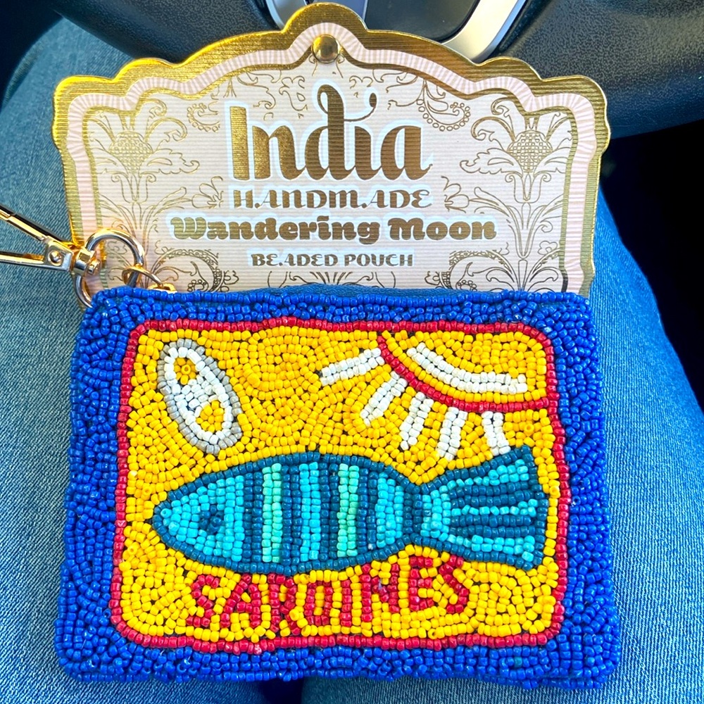Beaded Sardine Coin Purse Travel Pouch Wandering Moon Handmade Made in India